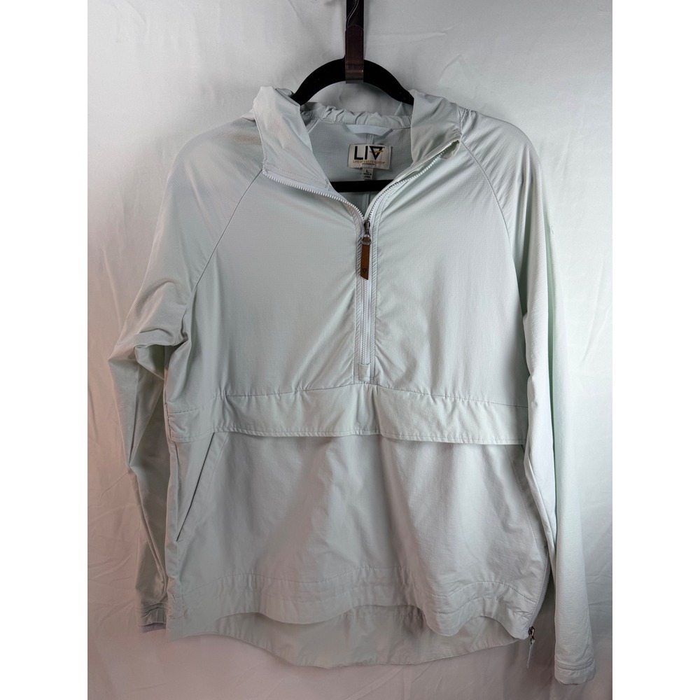 LIV Outdoor Womens Quarter Zip Hooded Windbreaker Jacket Mint Green‎ Large